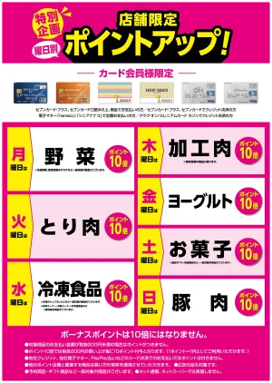 曜日別ポイントアップのチラシ画像