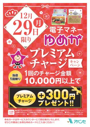 電子マネーゆめかプレミアムチャージキャンペーンのチラシ画像