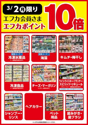 3/2限定　エフカポイント10倍商品のご案内のチラシ画像