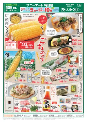 毎日屋 5月28日(木)〜5月30日(土)WEBチラシ「月末ごほうび♪ちょい！ごちそう」のチラシ画像