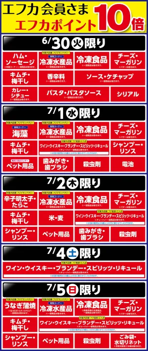 6/29〜エフカポイント10倍商品のご案内のチラシ画像