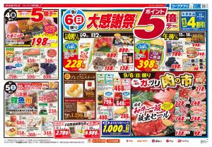 9/6(日)は大感謝祭！ポイント５倍＆冷凍食品４割引き！のチラシ画像
