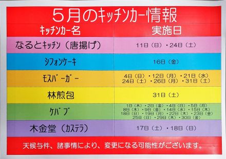 ５月度の「キッチンカー」のご案内！
