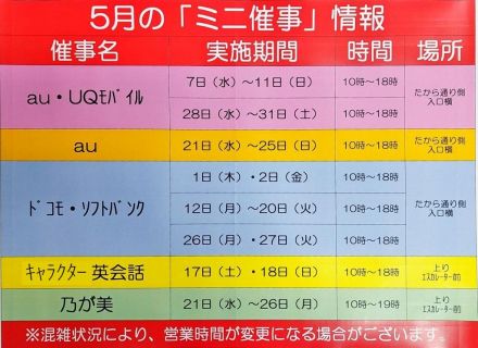 ５月度の「ミニ催事」のご案内