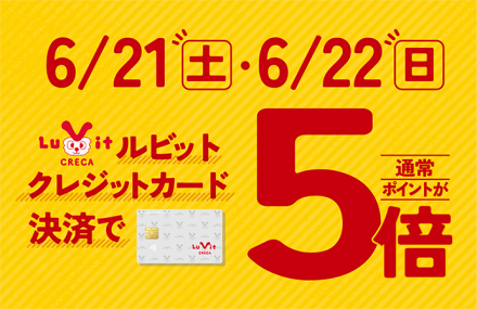 【ルビットクレカ限定】月１回土･日曜日　ポイント５倍！