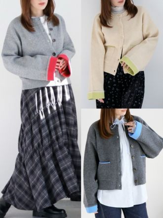 ＜e.r.g＞アルパカタッチダブルフェイス袖配色カーディガン