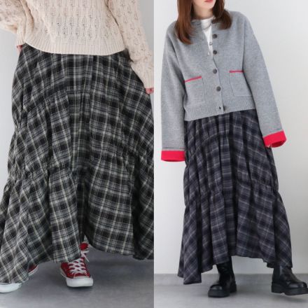 チェックギャザーアシメスカート