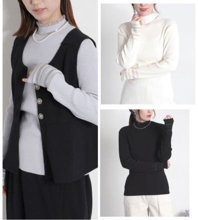 編地切り替えシアーラインハイネックプルオーバー