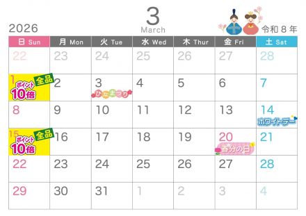 3月のポイントカレンダー