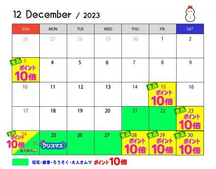 12月のポイントカレンダー