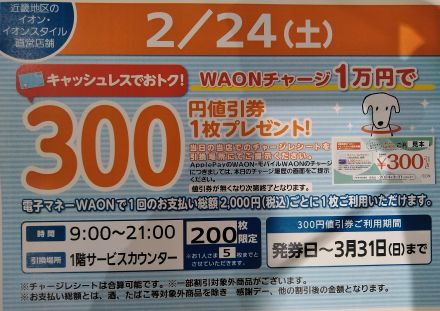 WAONカード1万円チャージ企画