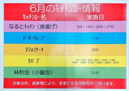 ６月度の「キッチンカー」のご案内