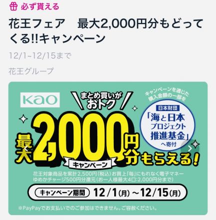 KAOまとめ買いがおトク最大2000円分もらえるキャンペーン！