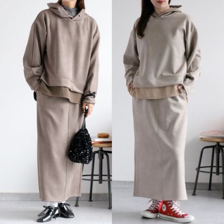 スエードタッチフーディ＆スカート セットアップ