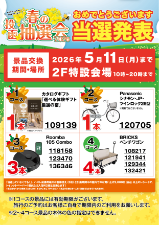 春の抽選会　結果発表ーーー！！その１